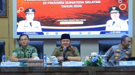 Gubernur Sumsel Dr H Herman Deru saat membuka Rapat Koordinasi Pengendalian Karhutbunla di Auditorium Pemprov Sumsel, Jumat 24 April 2026, siang.