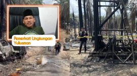 Kondisi sumur minyak ilegal pasca kebakaran hebat di lahan HGU PT Hindoli Musi Banyuasin dan Foto Pemerhati Lingkungan Yuliusman.