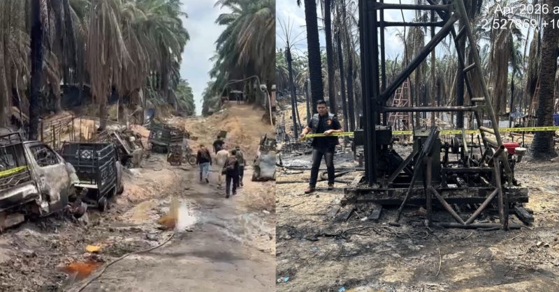 Kondisi sumur minyak ilegal pasca kebakaran hebat di lahan HGU PT Hindoli Musi Banyuasin.