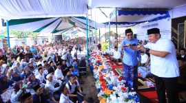 Gubernur Sumsel Dr H Herman Deru saat menghadiri Pengajian Akbar Hari Lahir [Harlah] ke-40 Pondok Pesantren Al Istiqomah yang dirangkaikan dengan Halal Bihalal masyarakat Desa Sumber Harjo di halaman Ponpes Al Istiqomah, Kecamatan Buay Madang Timur, Kabupaten Ogan Komering Ulu [OKU] Timur, Senin 11 Mei 2026, siang.