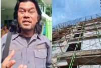 Koordinator AP-BKB, Vebri Al Lintani, dan bangunan 7 Lantai RS Ak Gani Palembang.