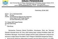 Surat imbauan Dinas Pendidikan Kota Palembang Nomor 421.3/192/Disdik/2026 tentang Pengumuman Kelulusan Siswa Kelas IX SMP Negeri dan Swasta se-Kota Palembang Tahun 2026. [Foto Hasan Basri-WI]