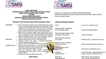 SK SMSI Pusat untuk Kepengurusan SMSI Sumsel