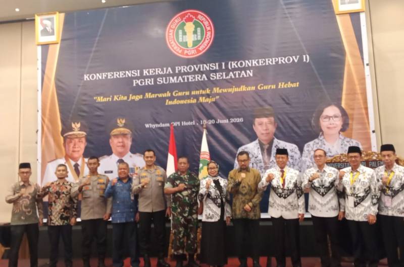 Konferensi Kerja Provinsi [Konkerprov] PGRI Sumatera Selatan I/2026 yang digelar di Ballroom Wyndham OPI Hotel, Jumat 19 Juni 2026.