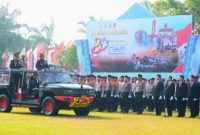 Upacara Peringatan Hari Bhayangkara ke-80 yang digelar di halaman Griya Agung Palembang, Rabu 1 Juli 2026.