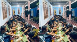 Di sela-sela pelaksanaan tugas TMMD ke-129, personel Satgas makan malam bersama warga sebagai bentuk mempererat hubungan dan kemanunggalan TNI dengan rakyat.