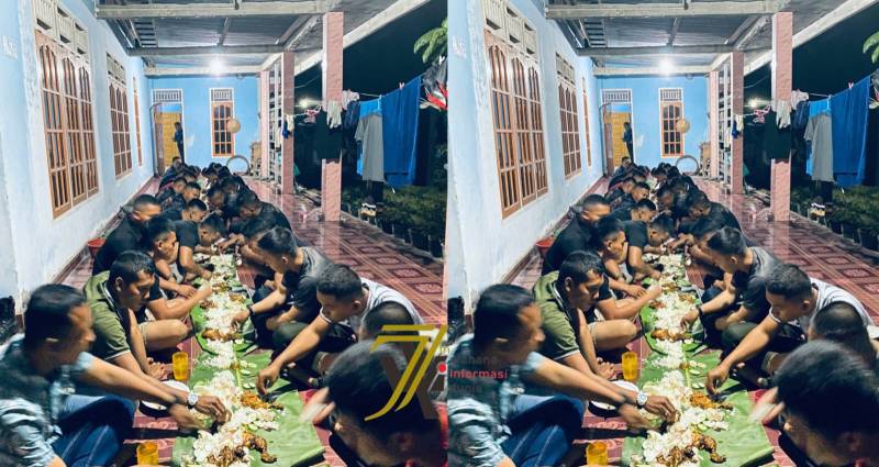 Di sela-sela pelaksanaan tugas TMMD ke-129, personel Satgas makan malam bersama warga sebagai bentuk mempererat hubungan dan kemanunggalan TNI dengan rakyat.