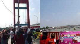 Antusiasme warga menyaksikan Festival Perahu Bidar 2026 memadati kawasan Jembatan Ampera dan tepian Sungai Musi, Palembang meski terik matahari menyengat.