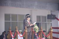 Wali Kota Palembang Ratu Dewa Ratu saat memimpin upacara peringatan Hari Sumpah Pemuda ke-98 Tahun 2026 di lapangan belakang Sekretariat Pemerintah Kota Palembang, Rabu 28 Oktober 2026.