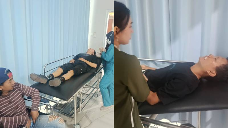 Kondisi kedua wartawan, Rachmad Kurniawan dari Tribun Sumsel [terbaring/dirawat] dan Mulyadi dari PalTV IGD RS Bhayangkara Moh Hasan.